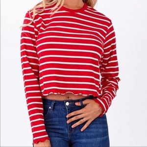 Heart & Hips Red & White Striped Long Sleeve Crop “Where’s Waldo Vibe”